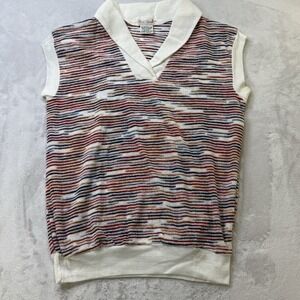 Vintage Bar Harbor Terry Cloth Top Womens M Striped V Neck Retro 70s